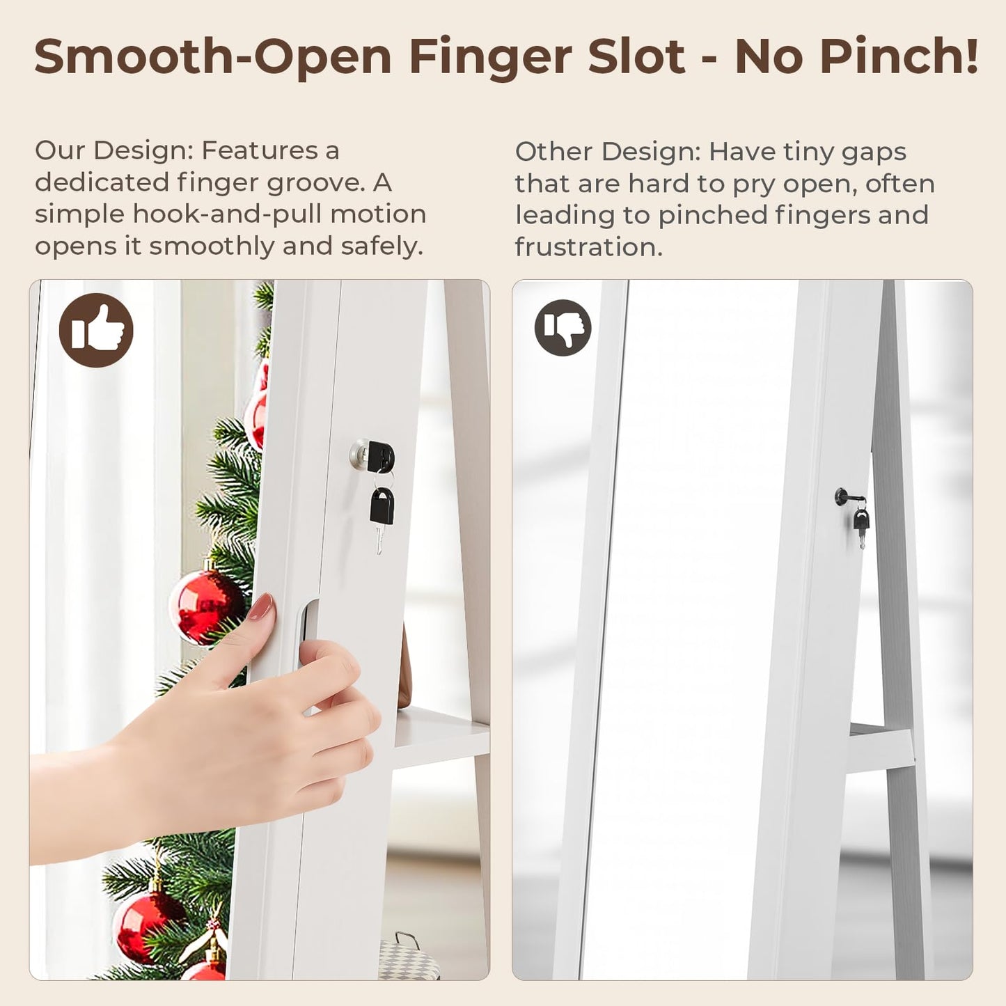 FAVSH 4-In-1 Jewelry Cabinet with Full-Length Mirror, 360° Swivel Jewelry Armoire Lockable Standing, Back Storage Shelves, Makeup Mirror, Jewelry Organizer with Storage for Best Gift, White