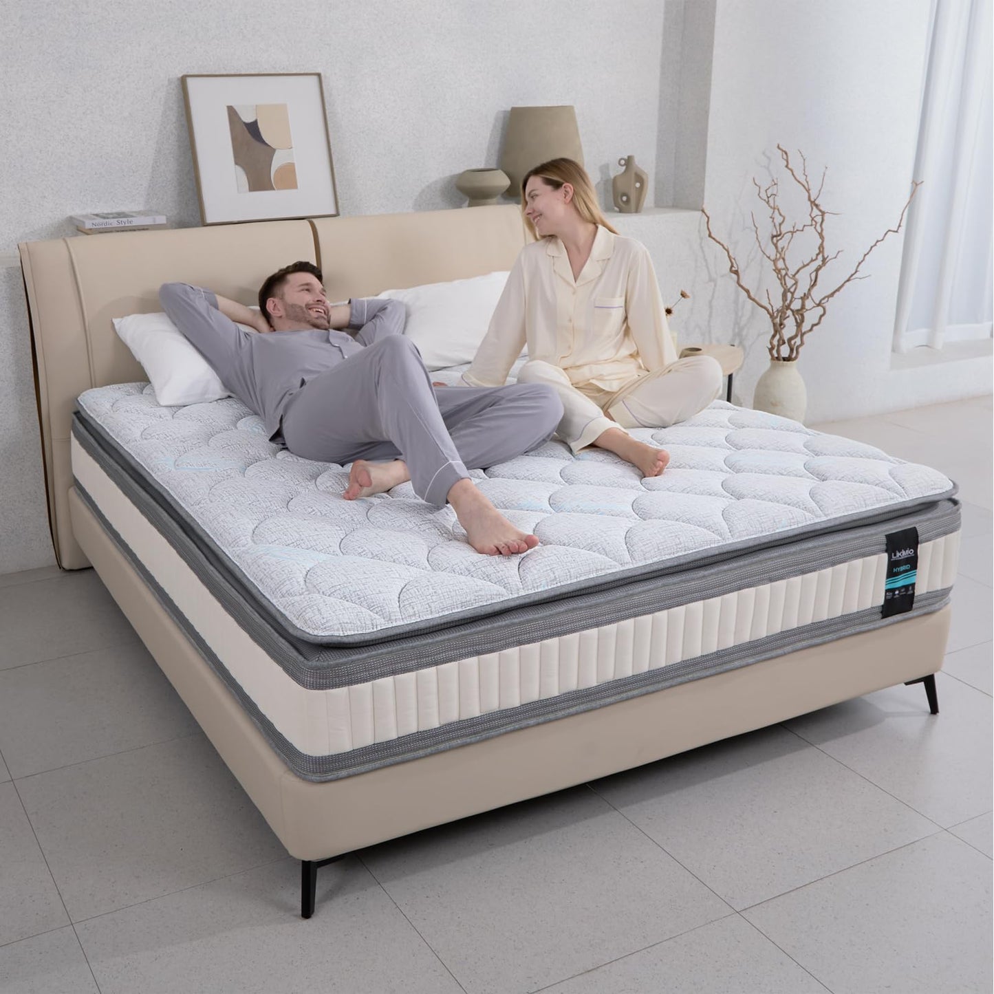 LIKIMIO King Mattress, 12 Inch Gel Memory Foam Mattress Zoned Pressure Relief with Medium Firm, Bed in a Box Individual Pocket Springs for Motion Isolation, SG Made, CertiPUR-US Certified