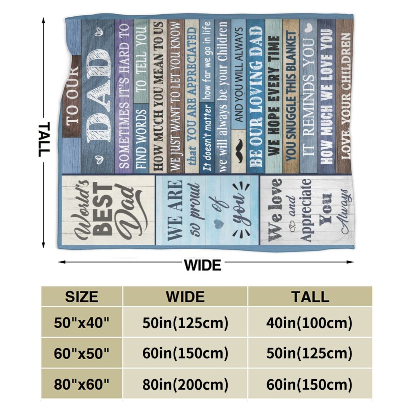 JOPJOLIW Dad Gifts for Dad Blanket, Birthday Gift for Dads from Kids Daughter Son Throw Blanket 60" X 50"