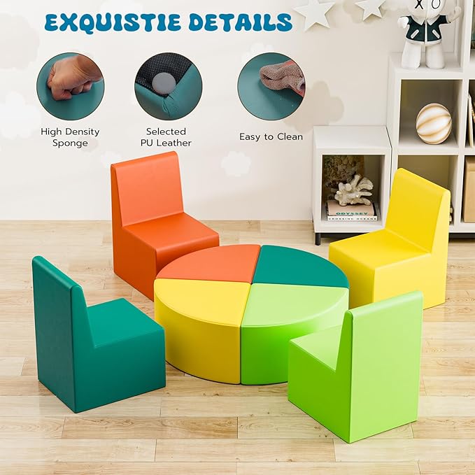 UMOMO 8-Piece Flexible Seating Set for Classroom, Colorful Modular Kids Couch for Playroom, Daycare, Preschool (Orange+Yellow+Light Green+Dark Green)