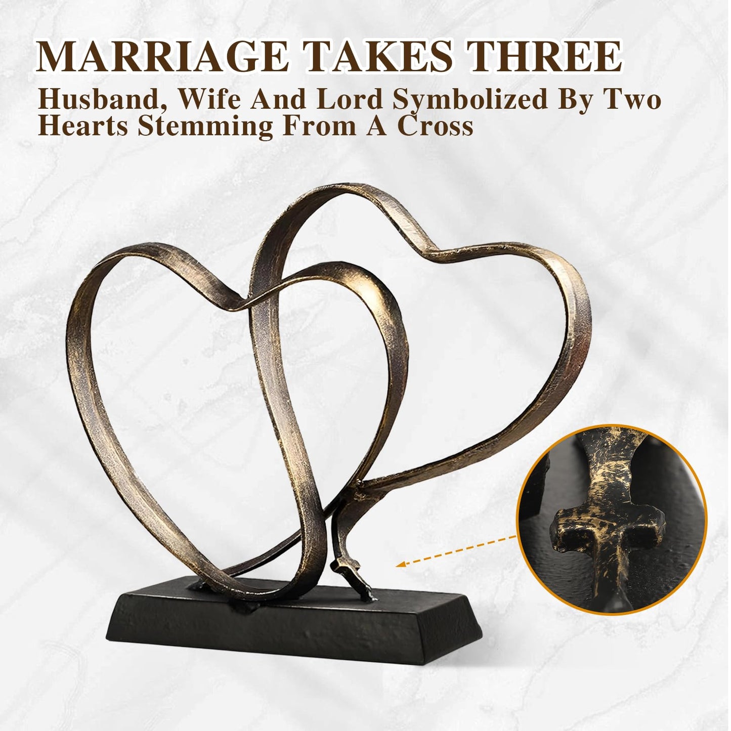 ysnn Anniversary Wedding Gifts for Couple Her Iron Heart Sculpture Religion Decor 1st to 60th Valentines Day Gift for Wife Husband Includes Present Box and Poem Card