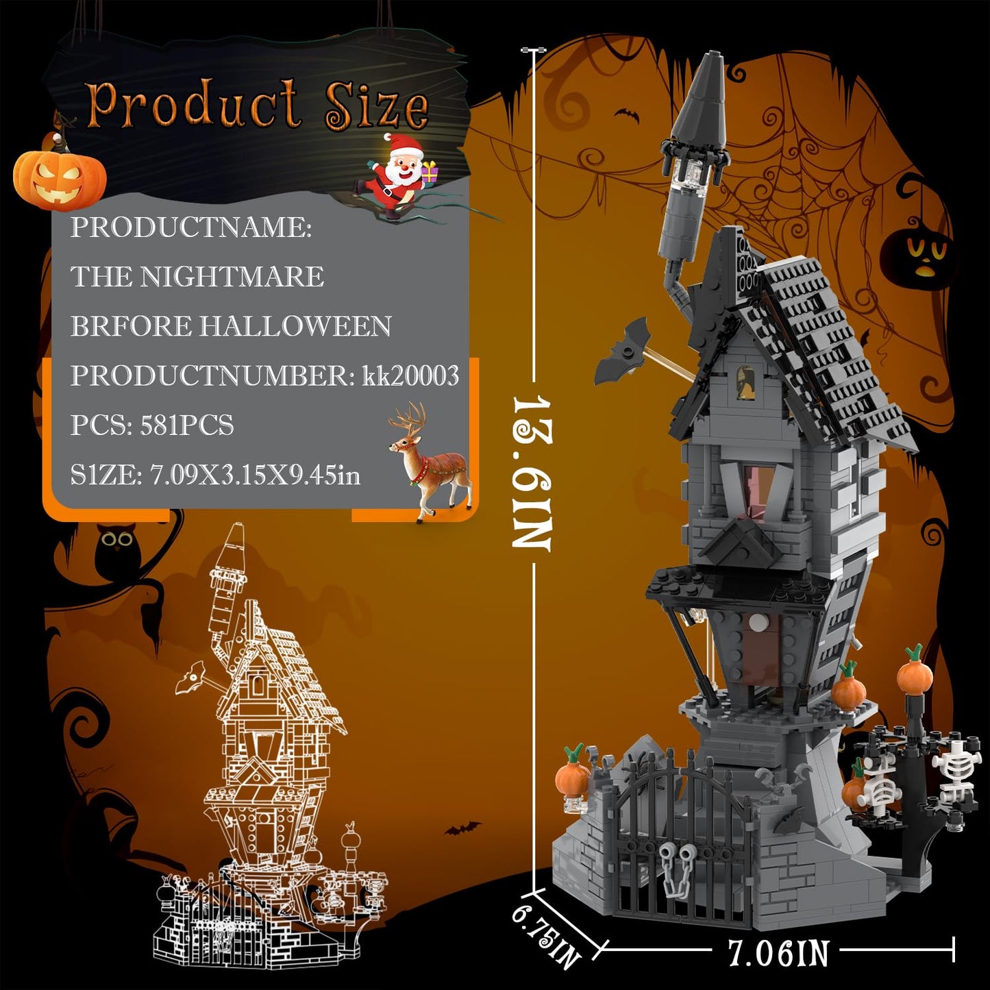 BrickTribe Haunted House Building Toys with Light, Night Before Halloween Haunted Mansion Building Set for Movie Fans and Kids, Compatible with Lego, 581 PCS