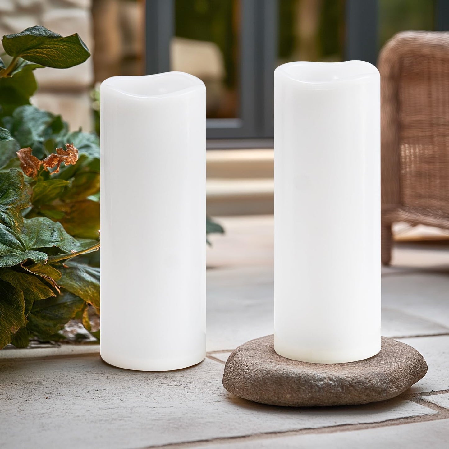 Yongmao 4" x 12" White Large Waterproof Outdoor Flameless Candles Battery Operated LED Flickering Pillar Candles with Remote and Timer for Indoor Outdoor Lanterns, Long Lasting, Set of 2