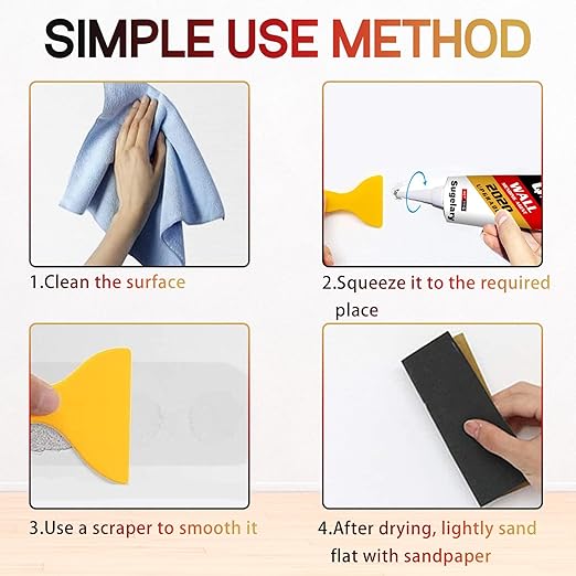 Sugelary Drywall Patch Repair Kit with Scraper, Wall Spackle Paste, Mending Agent Quick and Easy Solution to Fill The Holes for Home Wall, Plaster Dent and Wood Scratch Repair