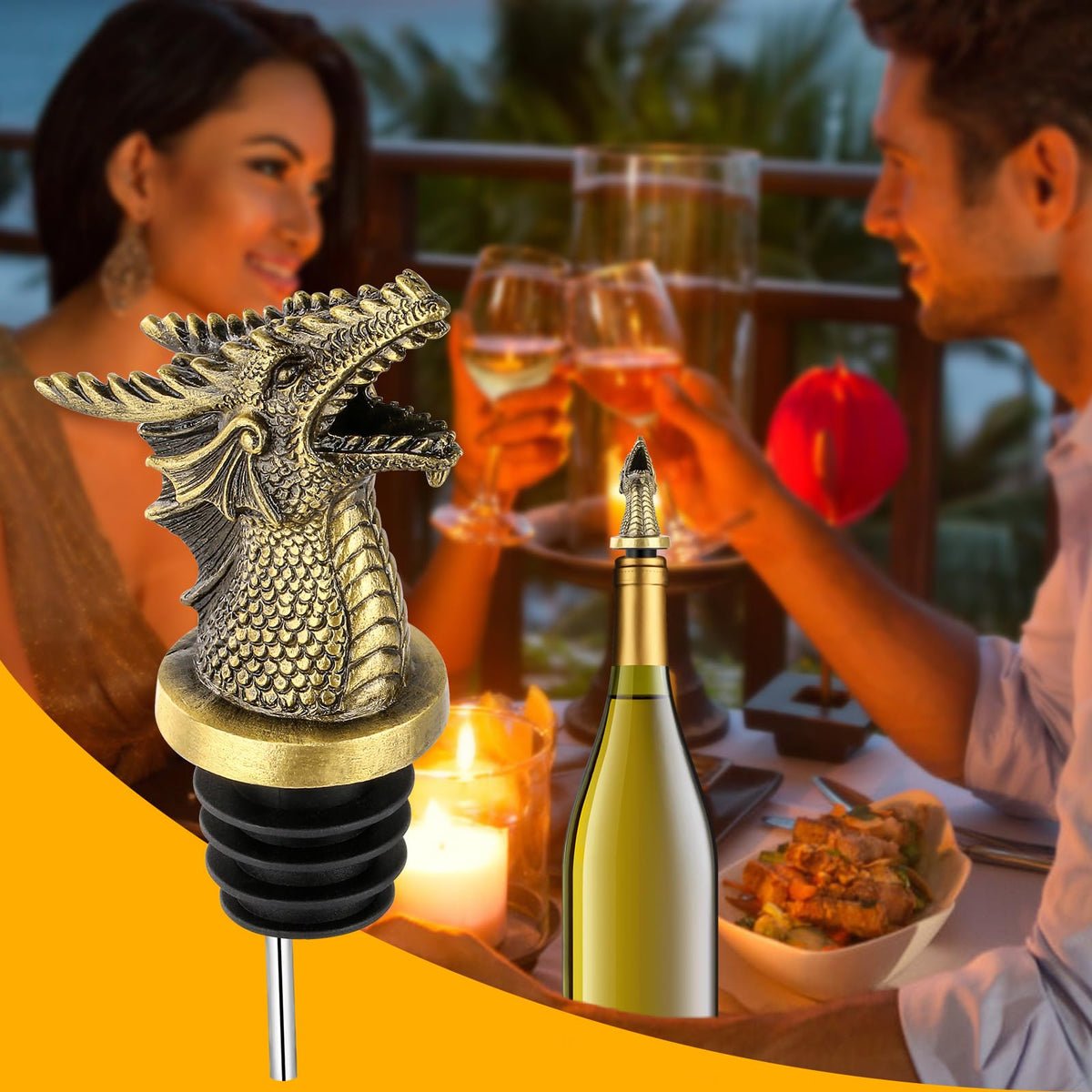 LKKCHER Dragon Head Liquor Pourers Spout for Alcohol Spirits, Dragon Gifts 2-In-1 Wine Bottle Pourer and Stopper for Men Women, Wine Accessories Gifts, Bronze with Bag