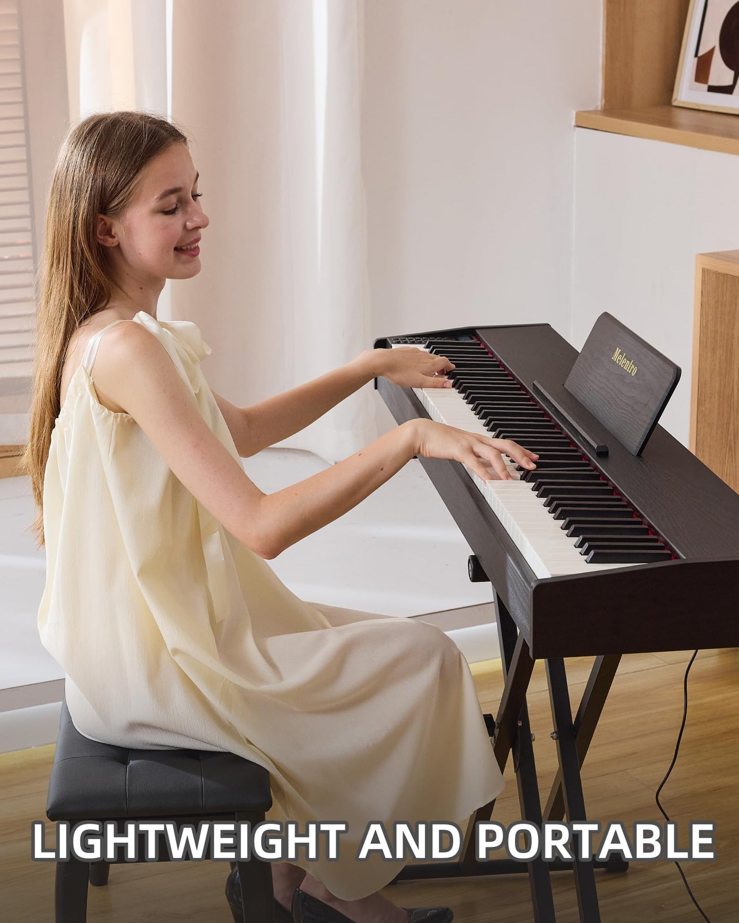 Melentro Digital Piano 88 key Semi Weighted Keyboard With X Stand & Sustain Pedal, Full-Size Beginner Electric Piano For Bluetooth, Headphone Mode, USB-MIDI