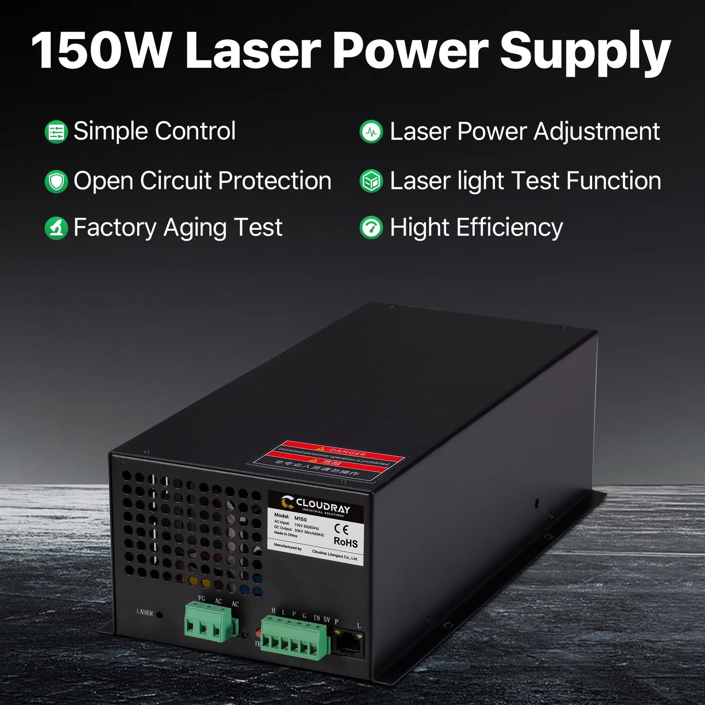 Cloudray 150W CO2 Laser Power Supply 110V for CO2 Laser Engraver Cutter M150 (Updated MYJG150)