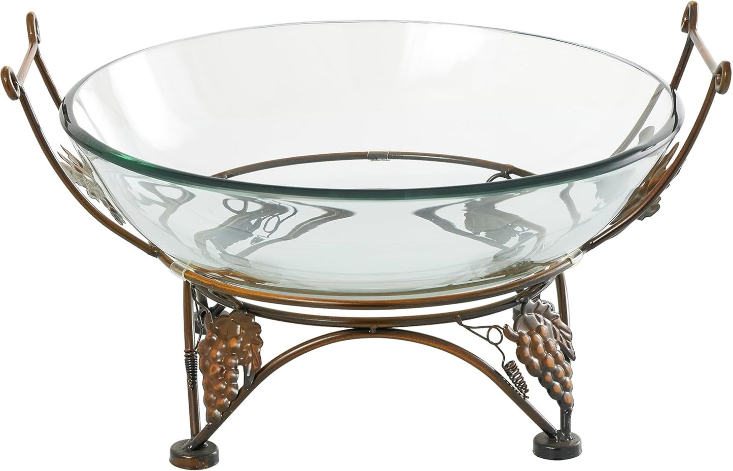 Deco 79 Tempered Glass Kitchen Serving Bowl with Copper Metal Grapes Base, 19" x 17" x 10", Clear