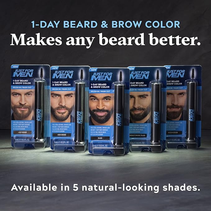 Just for Men 1-Day Beard & Brow Color, Temporary Color for Beard and Eyebrows, For a Fuller, Well-Defined Look, Up to 30 Applications, Light Brown (Pack of 2)