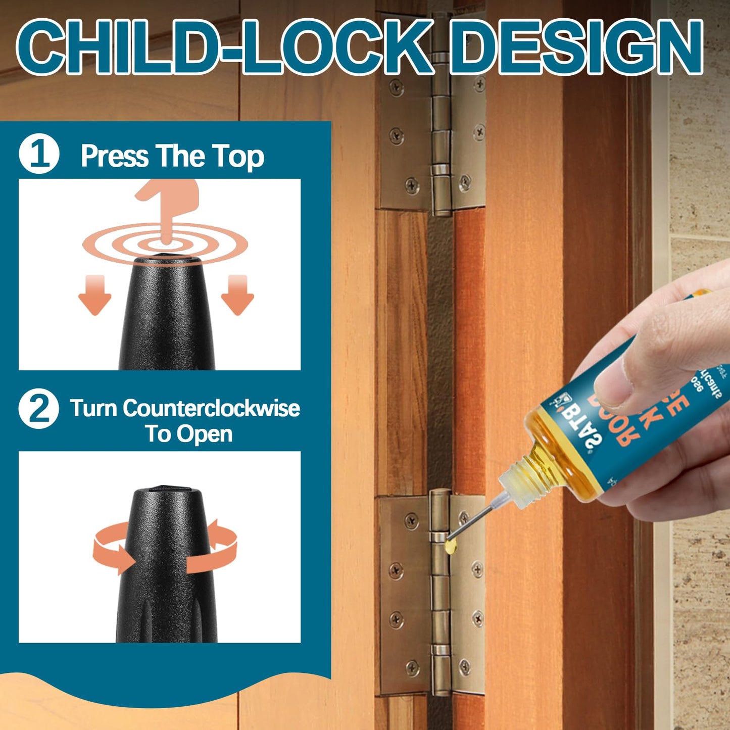 BTAS Door Lock Hinge Lubricant Oil Squeaky Fix Lube for Keyhole with Needle Oiler 1 oz 1 Pcs