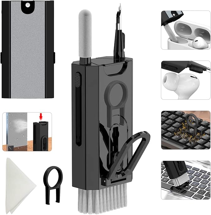 8 in 1 Electronic Cleaning kit - Keyboard Cleaner, Keyboard Cleaning Kit, Laptop Cleaner, Laptop Cleaning Kit, Electronic Cleaner Kit for Laptop/Phone(Give Away a Flannel Cloth) Black