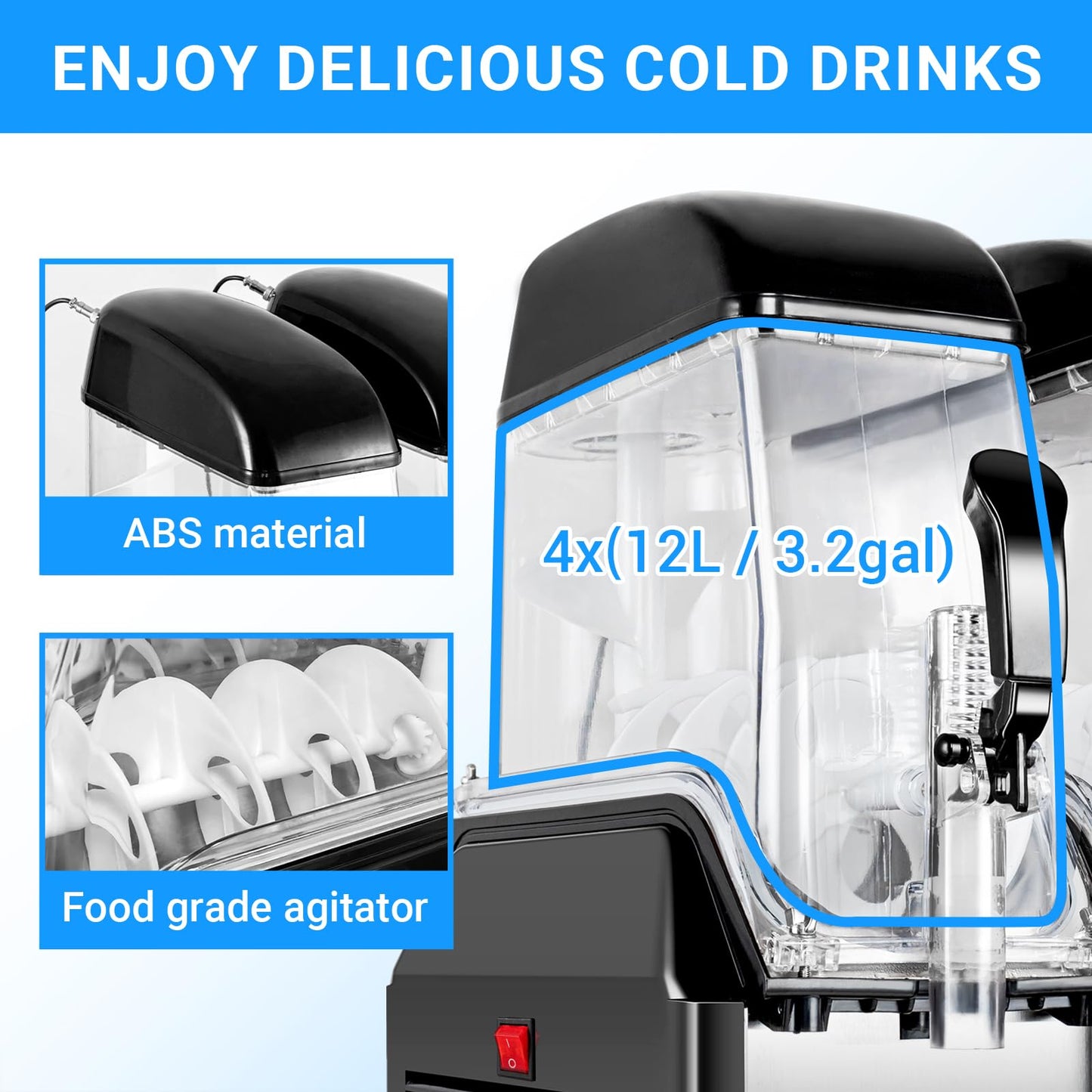 EKway Commercial Slushy Machine, 4x3.2 Gallons（231 Cup）Quadruple Tank Margarita Frozen drink Maker Machine,1500W 110V Commercial Slushie Machine for Restaurant Cafe Bar Party Large Events