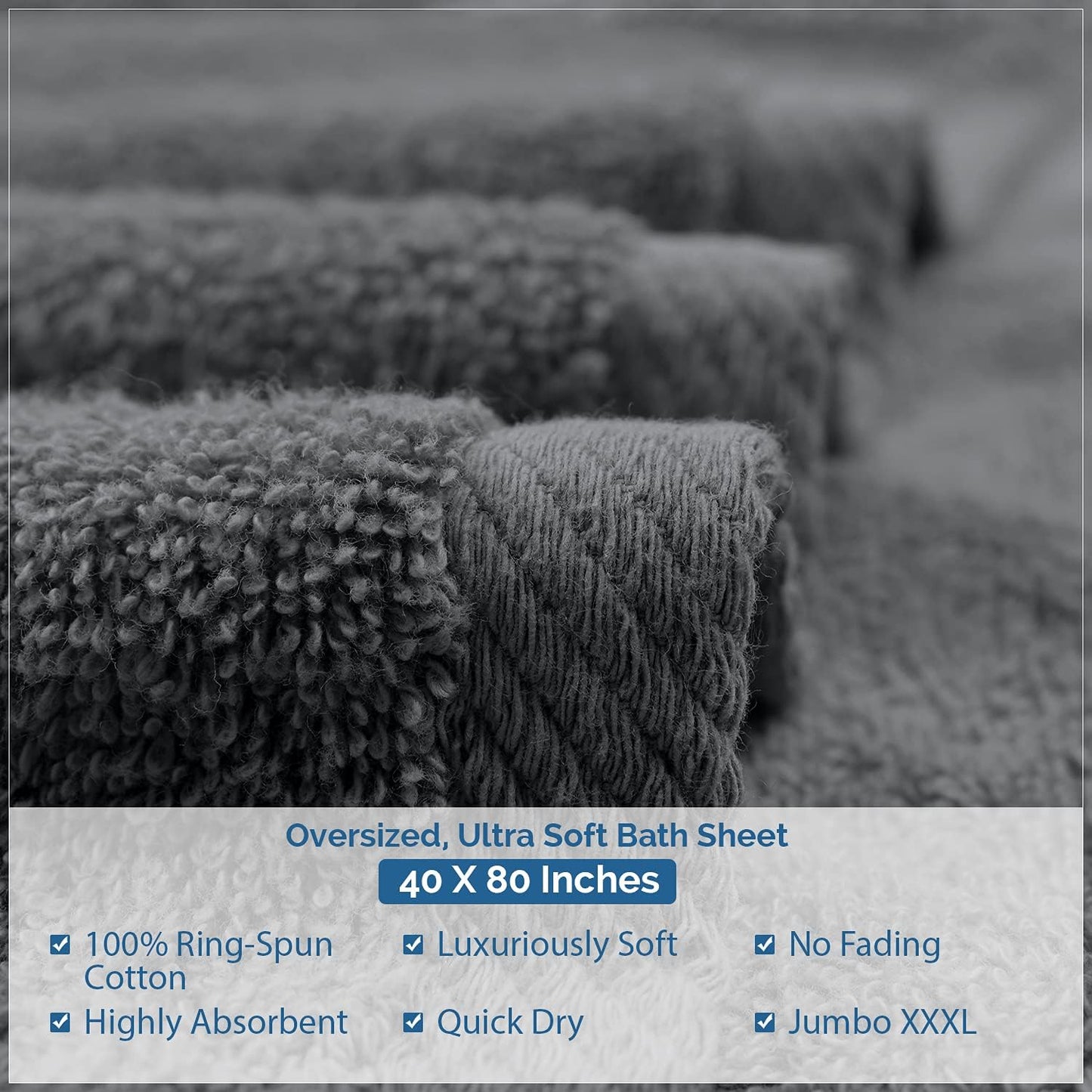 DAN RIVER Pack of 1 Bath Sheet 40x80 Inches, Extra Large Gray Bath Towels Oversized, Absorbent Cotton Towels for Bathroom