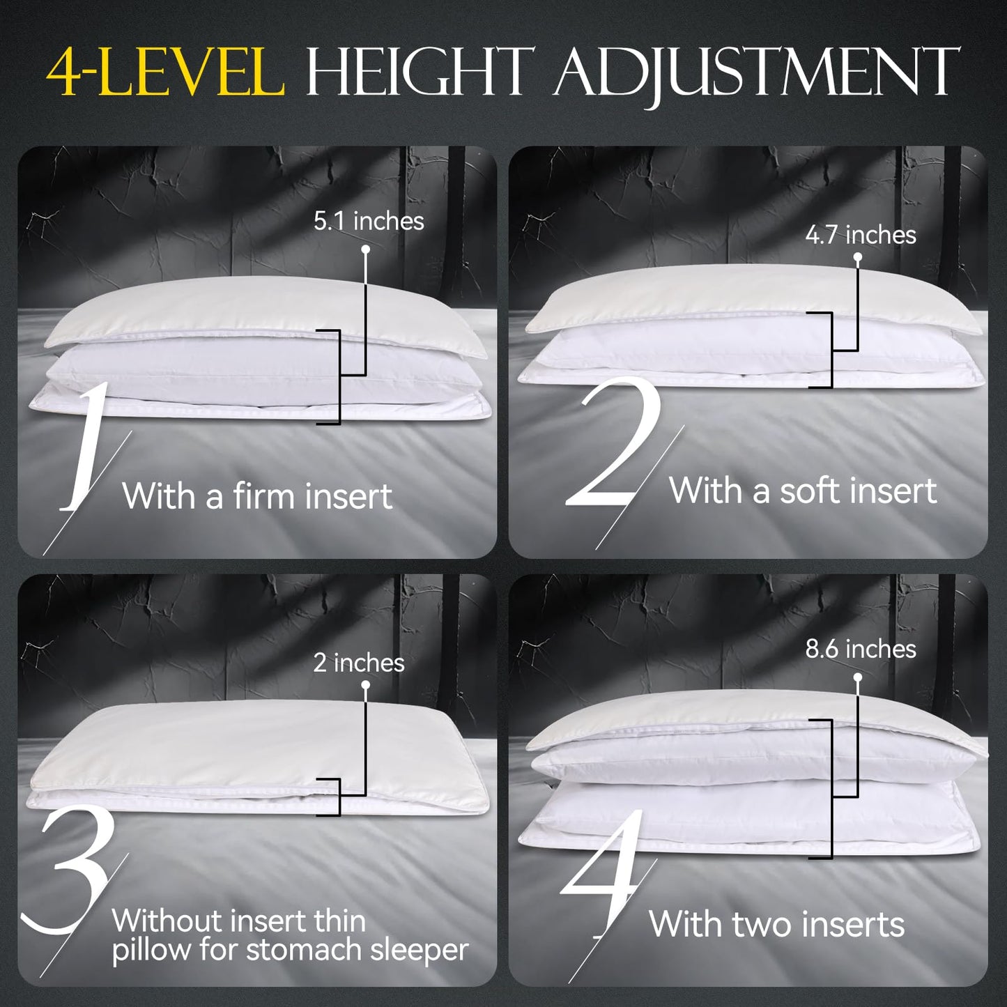 Down Feather Pillows with Adjustable Loft, Adjustable Firmness Bed Pillows Queen Size, Soft and Supportive Hotel Collection Pillow for Back Stomach Side Sleepers, Oeko-TEX Certified (20" x 30")