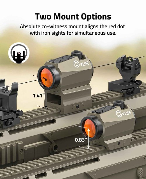 CVLIFE JackalHowl Red Dot Sight, Motion Awake 2 MOA Red Dot Optics, IPX7 Waterproof & Fogproof, 50,000H Battery Life, 1x20mm Compact Red Dot Scope for 21mm Picatinny Rail, Absolute Co-Witness (Sand)