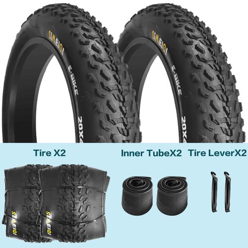 20" E-Bike Fat Tires 20 x 4.0 Folding Bead Tire for Electric Bicycles or with AV32mm Tubes Compatible Wide Mountain Snow Bike Tire (2 Tires 2 Tubes)