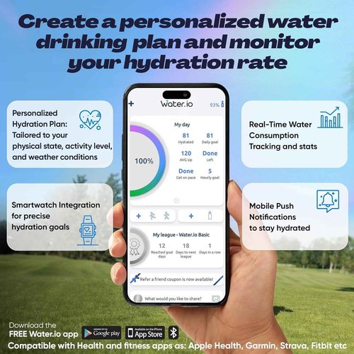 WATER.IO Smart Water Bottle + Carrying Handle