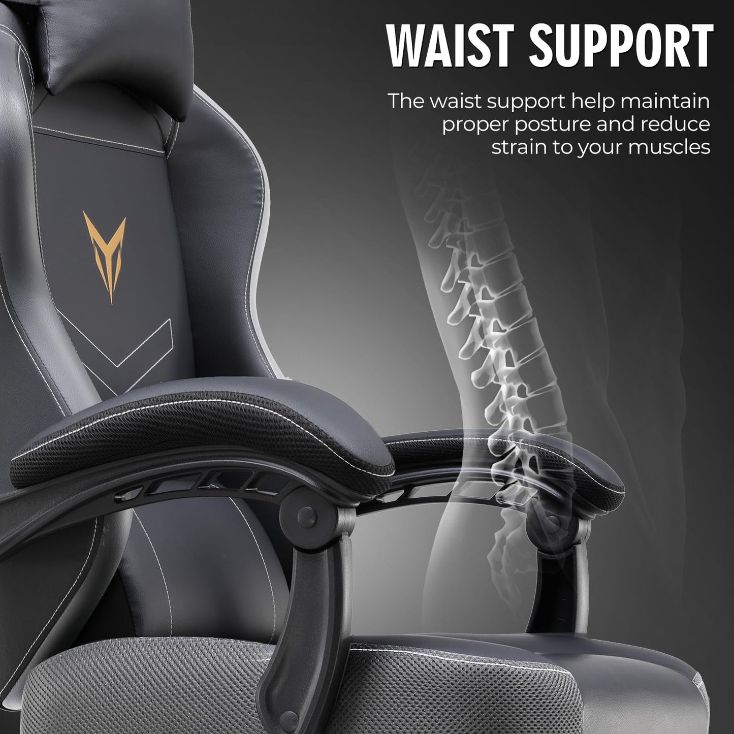 GTPLAYER Gaming Chair, Office Chair High Back Computer Chair with Foot Rest for Adults, Leather Desk Chair Executive Ergonomic Height Adjustable with Headrest and Lumbar Support, 300lbs Grey