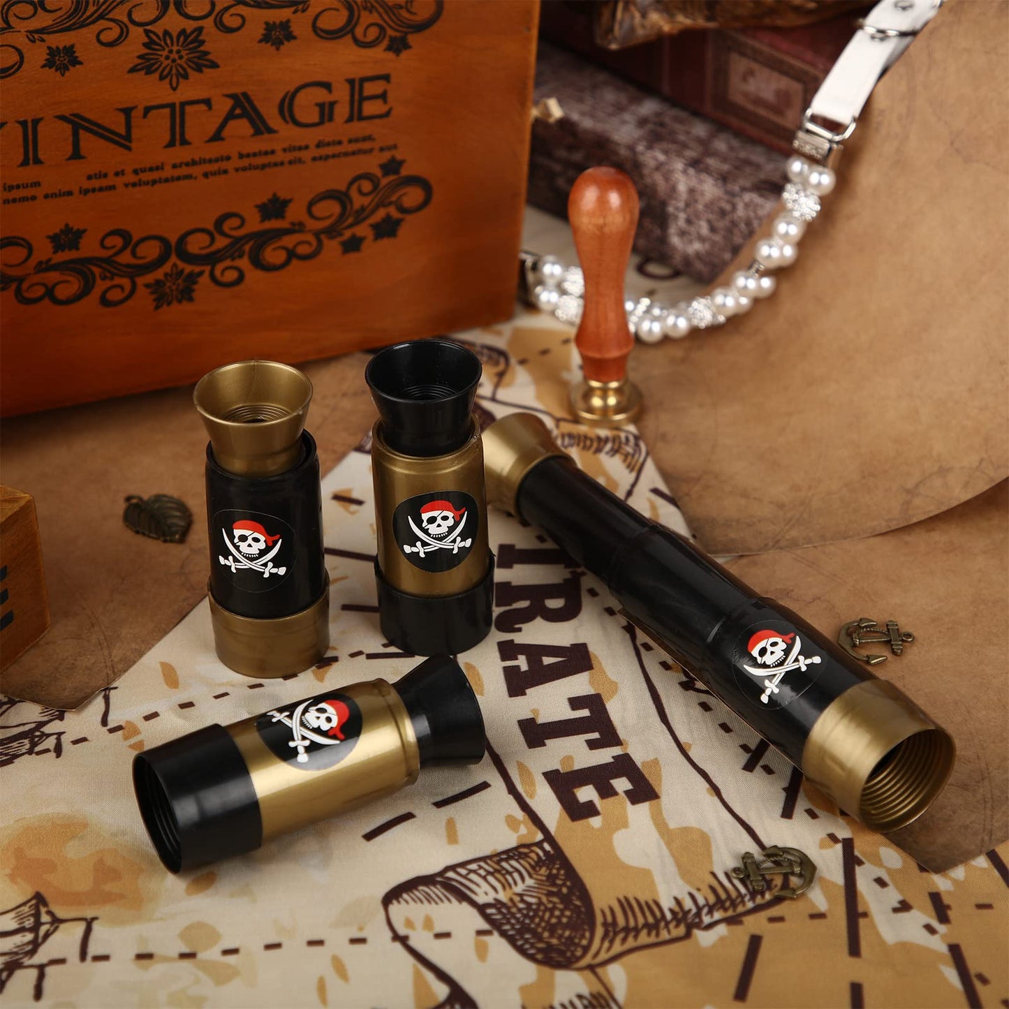 Deekin 12 Pcs Pirate Telescope Bulk for Kids Pirate Party Favors Toys Games Telescope Toddler Spyglass Mini Treasure Hunt for Boat Halloween Birthday Party Decorations