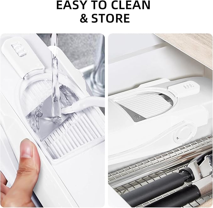 Safe Mandoline Slicer Vegetable Chopper Potato Food Cutter,Thickness Adjustable 0.1-8 mm Veggie Dicer Kitchen Chopping Artifact for Fast Meal prep (White)