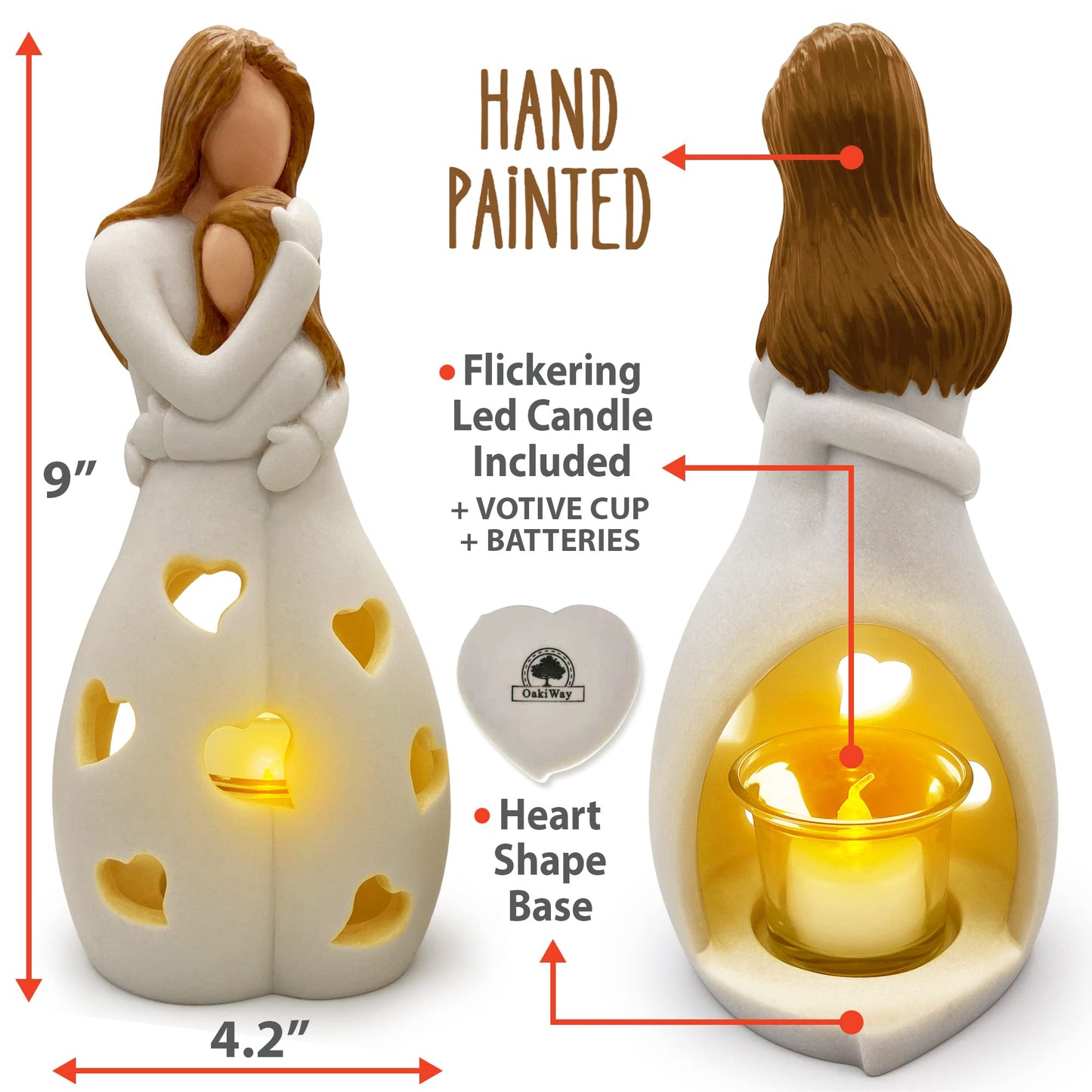 Gifts for Mom from Daughter – Mothers Day Candleholder Statue with Flickering LED Light | Birthday Gift for Mom | Unique Present with Greeting Card | Seasonal Home Décor (Light Brown)