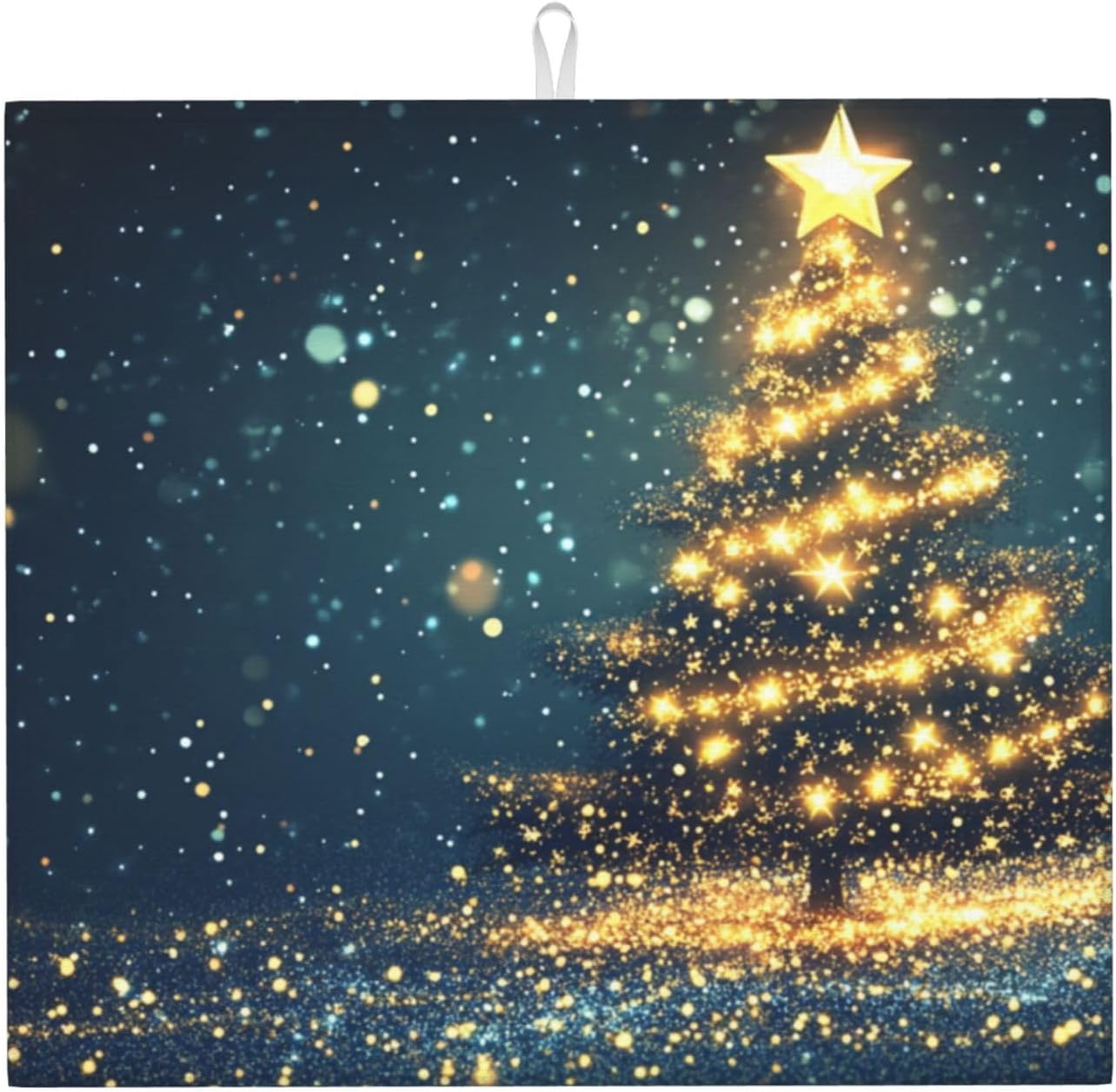 Dish Drying Mat for Kitchen Christmas Tree Star Xmas Counter Absorbent Dishes Drainer Microfiber Small 16x18 Inch