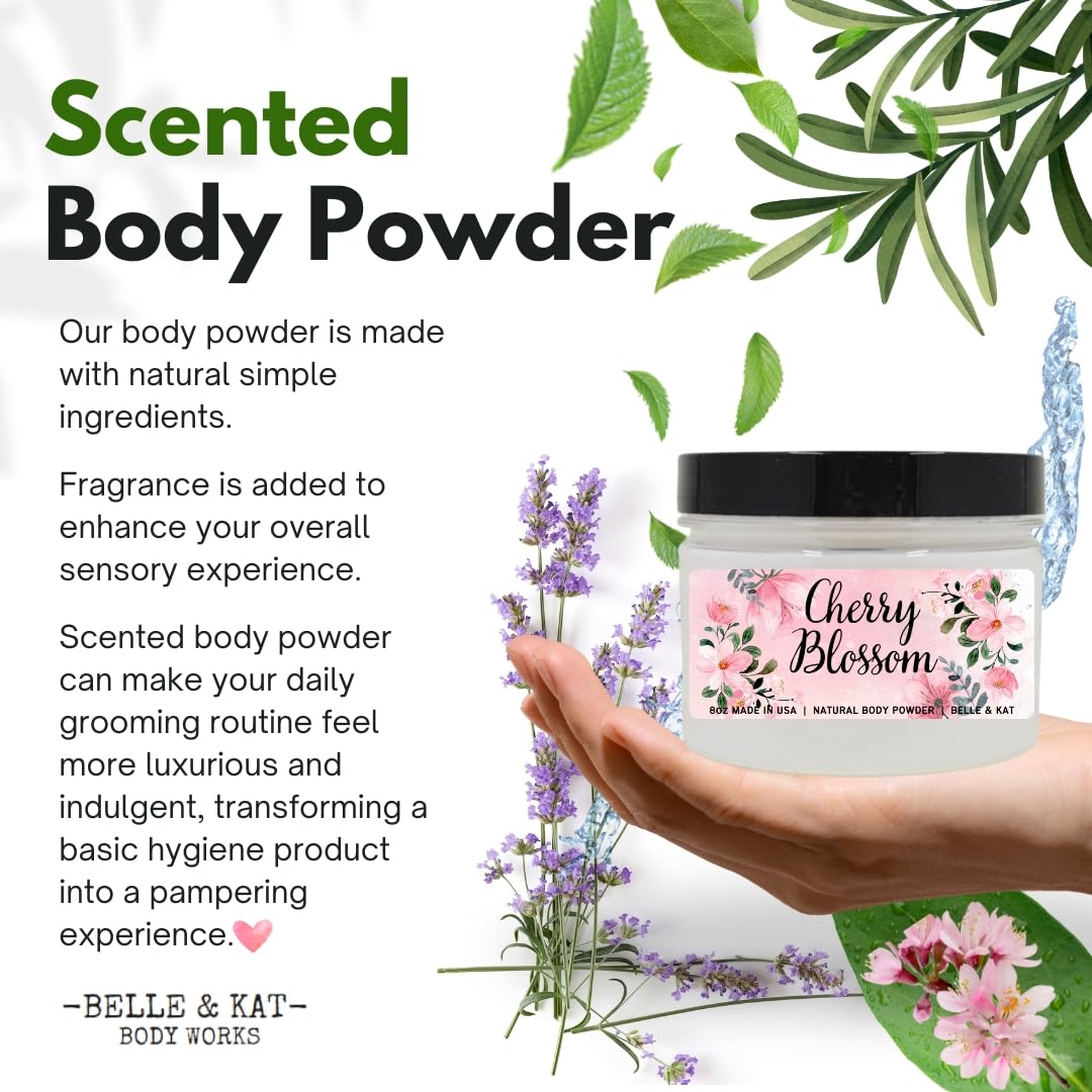 Cherry Blossom - Scented Body Dusting Powder for Men & Women - 8oz Large Container with Lid - Made in USA
