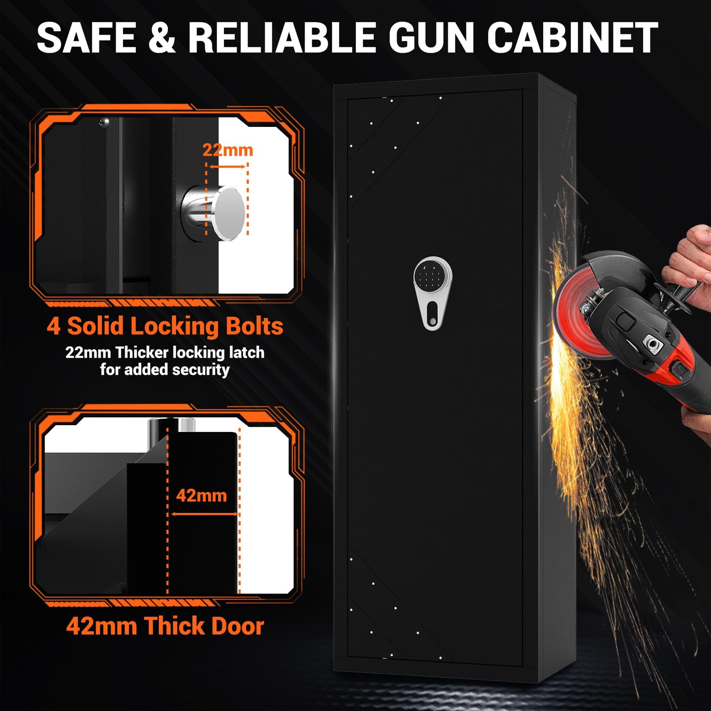 Rifle & Pistol Gun Safe, Quick Access with Fingerprint Lock & Backlit Digital Keypad, Heavy Duty Gun Cabinet with Removable Shelves, Pistol Pockets & Dual Alarm - Home Security Shotgun Locker