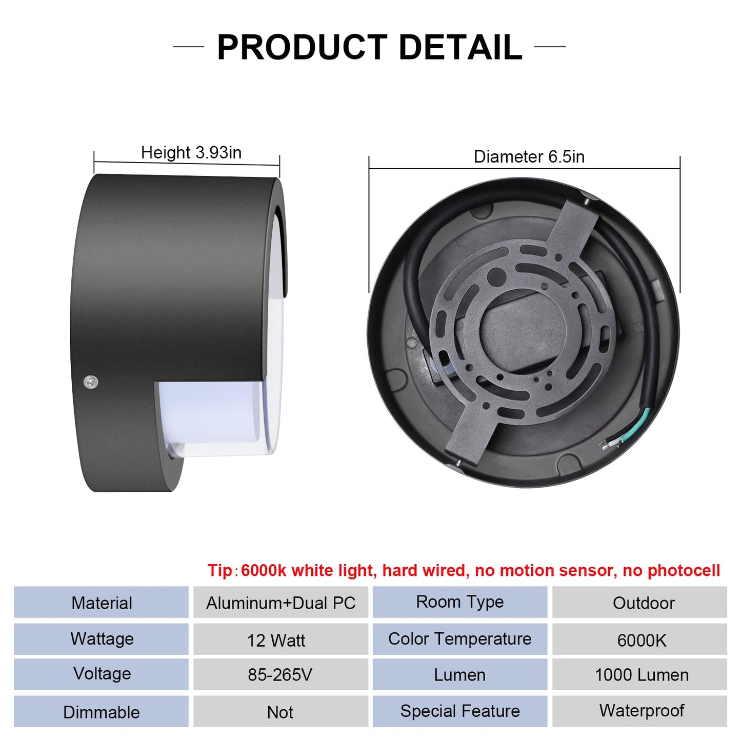Tomourd Porch Light Outdoor, 6000K Daylight Small Waterproof Anti Rust LED Wall Lights, 12W Matte Black Modern Wall Mount Exterior Fixtures Circle Cover for Entryway, Front Porch, House