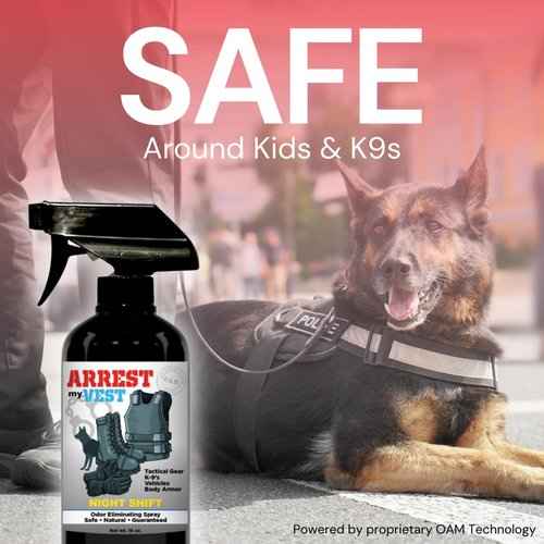 Arrest My Vest - Vest Odor Eliminating Spray for Body Armor, Tactical Gear, K9 Equipment, & Weighted Workout Vests Safe on All Ballistic Vests, Fabrics, & Police Gear Stressless Scent 1 Gallon Bottle