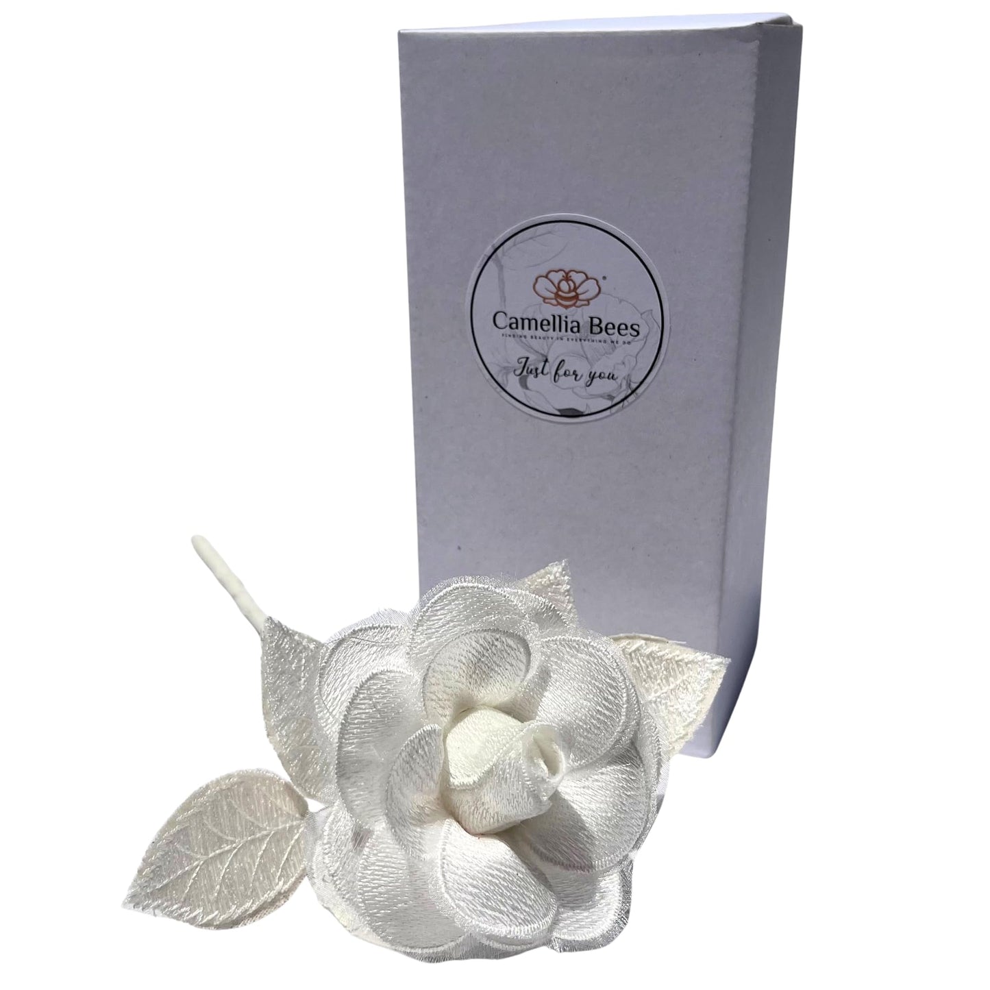 Camellia Bees Handmade Lace Flower for 13th Wedding, Valentine's Day Gift, Lace (White)