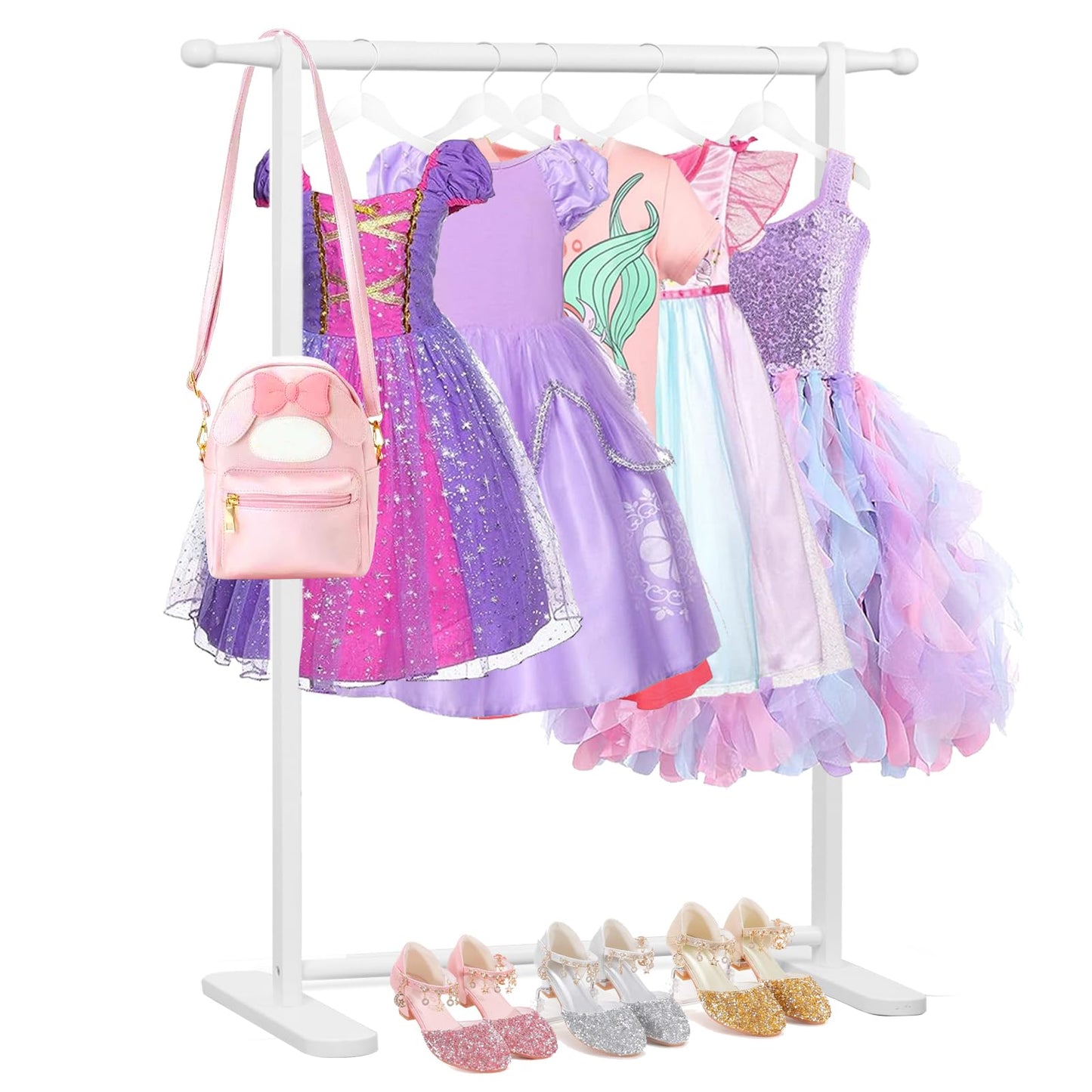 Relquorax Bamboo Kids Clothing Rack, Child Dress Up Rack, Clothing OrganizerRack, Small GarmentRack, Perfect for Costumes and Accessories (White)