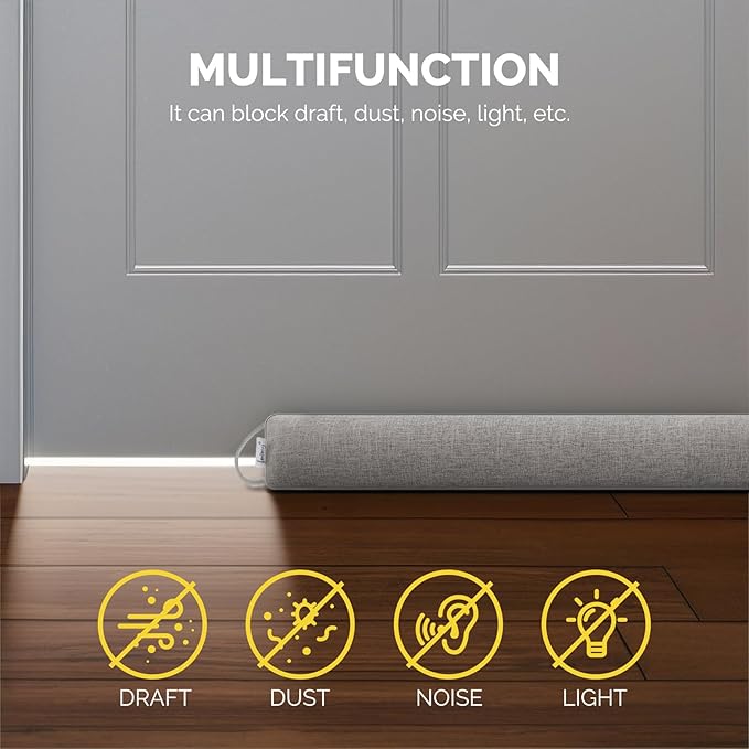 fowong Weighted Under Door Noise Stopper 48 Inch, Extra Long Draft Stopper for Bottom of Door Soundproof Noise Guard, Gray