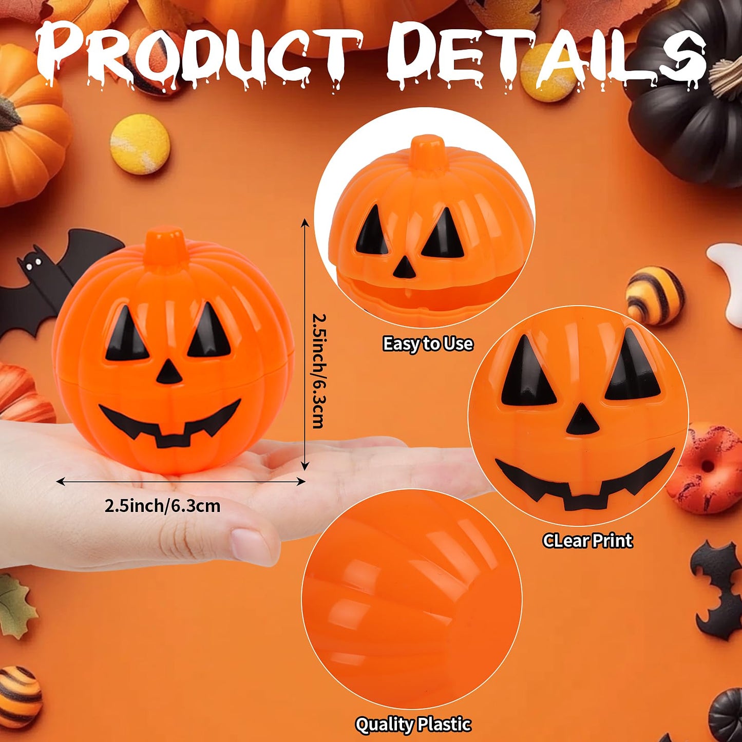 FOIMAS Halloween Pumpkin Candy Box,36pcs Mini Plastic Pumpkin Containers Fillable Candy Treat Box for Trick or Treat Halloween Party Decoration