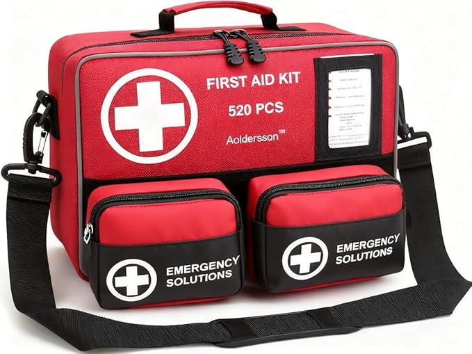 Aoldersson 520 Piece Large First Aid Kit – Emergency Survival Kit for Car, Home, Camping, and Travel – Compact Medical Kit...