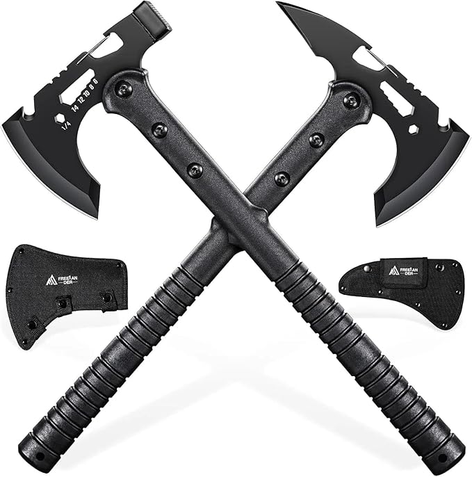 Freelander Tactical Axe 2 Pack, Sharp Tomahawk with Sheath, Portable Tomahawk with Clip and Bottle Opener, Durable Surviva...