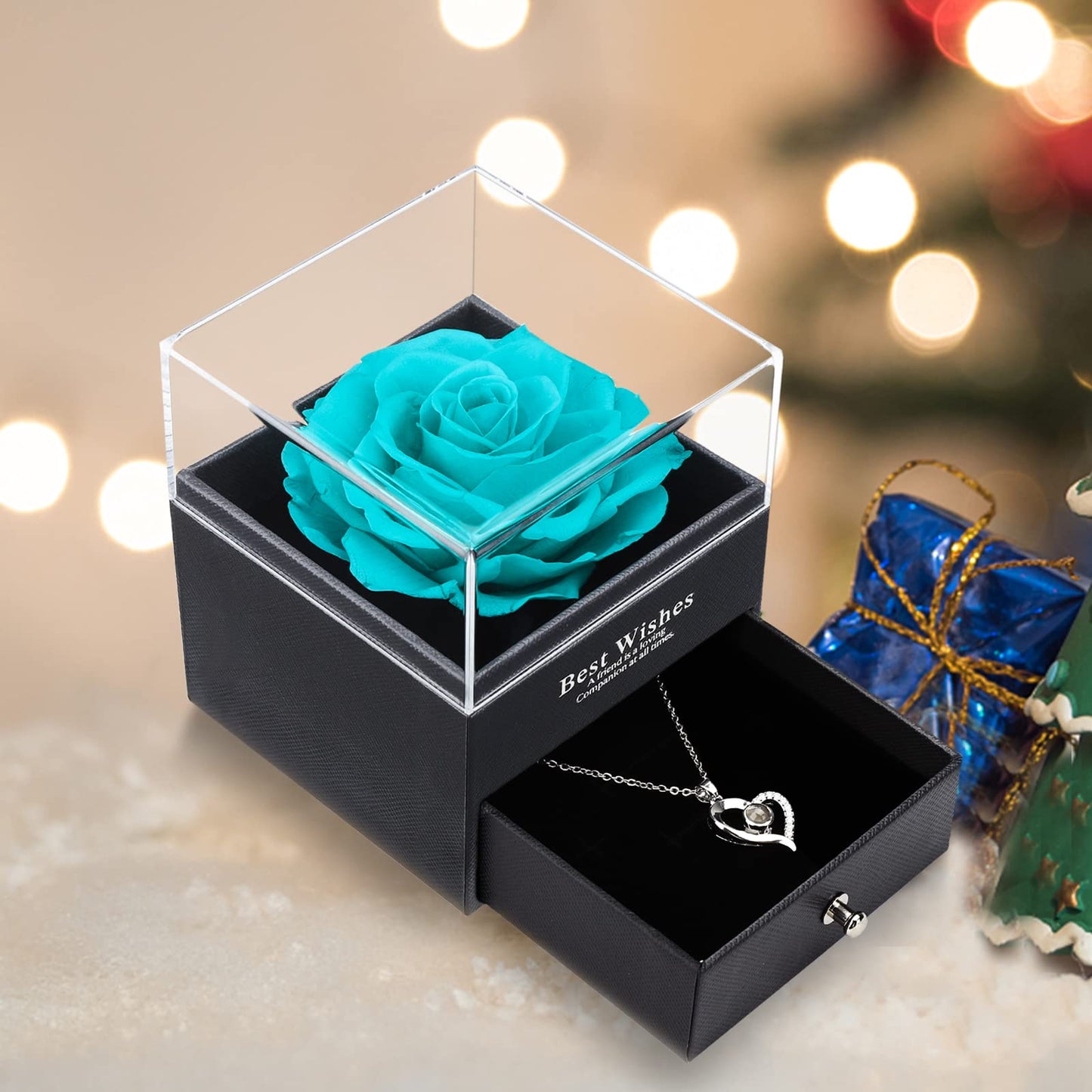 Mothers Day Rose Gifts for Mom, Preserved Rose Gifts for Girlfriend Preserved Real Rose with 100 Languages I Love You Necklace Valentine's Day Gifts,Anniversary Romantic Gifts for Wife(Light Blue)