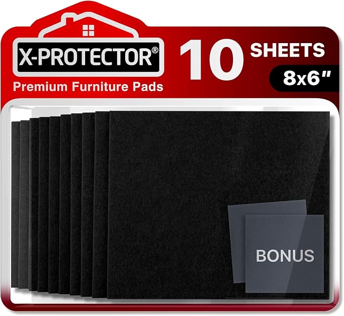 Felt Furniture Pads X-PROTECTOR 10 PCS - Premium 8” x 6” x 1/5” Heavy Duty Black Felt Sheets! Cut Large Furniture Pads to The Size You Need - The Best Felt Floor Protectors for Any Hard Floor!