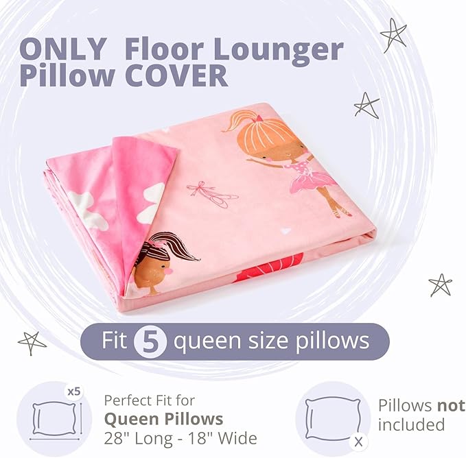 Butterfly Craze Floor Pillow Case - Lounger Support & Guest Bed Setup - Machine Washable Cover for Studio Apartment Essentials - Adjustable Floor Seating for Kids & Adults - Queen, Pink Ballerina