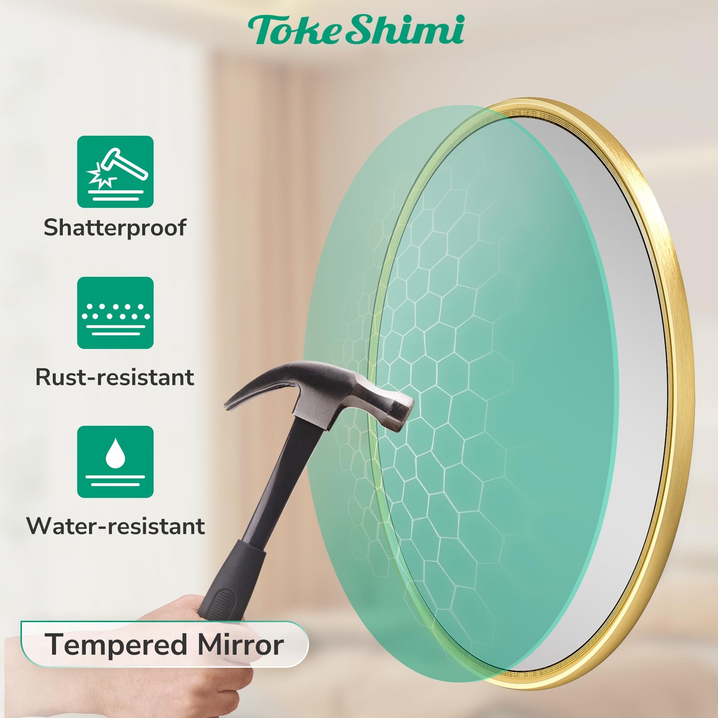 TokeShimi 36 in Mirror Round Framed Gold Mirror Bathroom Tempered, Shatterproof Mirror Circle 36x36 Farmhouse Aluminum Big Wall Mirrored for Bedroom, Entryway, Restroom, Vanity, Living Room