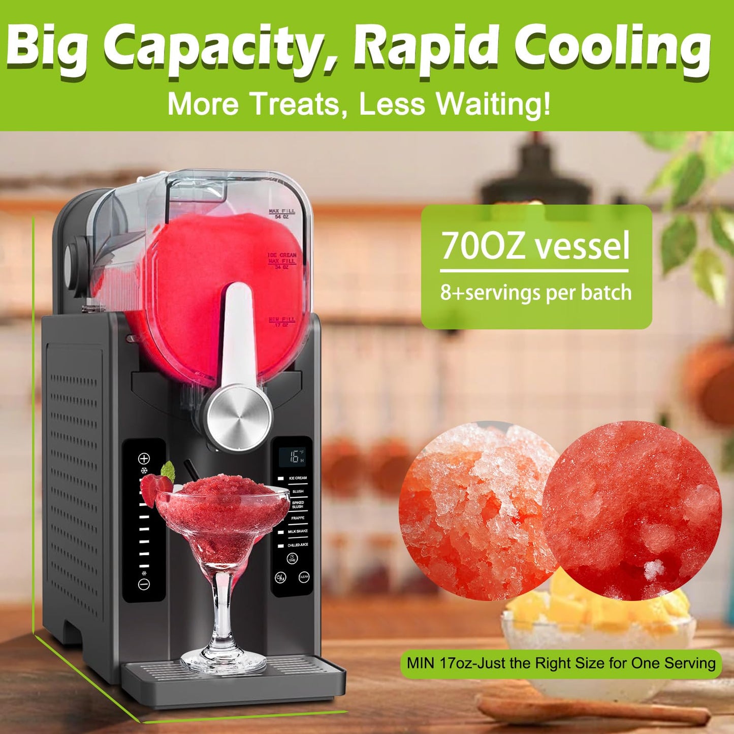 Roaaee Slushie Machine, Frozen Drink Maker & Ice Cream Maker – 88 oz Slushy Machine for Home with 6 Preset Programs for Margaritas, Frappés, Milkshakes, Smoothies & Ice Cream (Dark Silver)