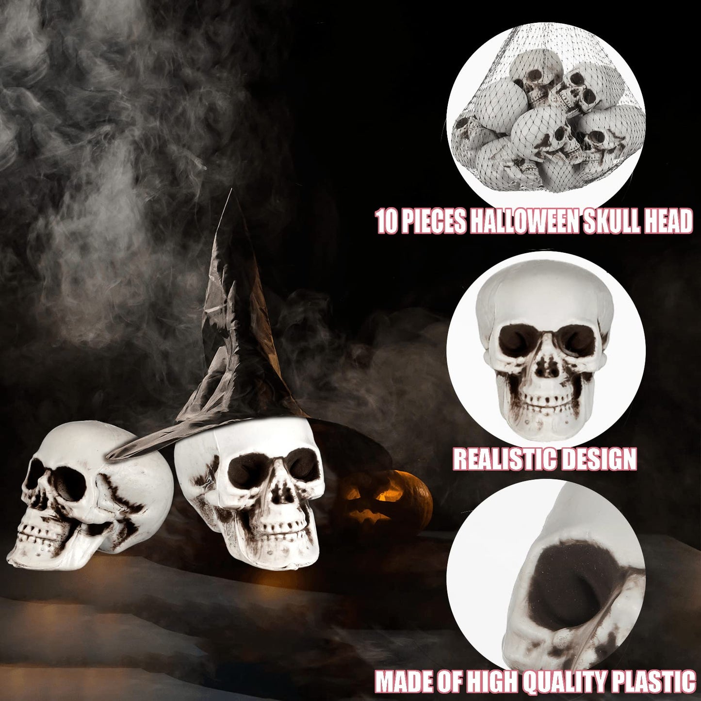 Hanaiette 10 Mini Halloween Skull Heads - Skull Decor for Party, Table Decor, Home Gift