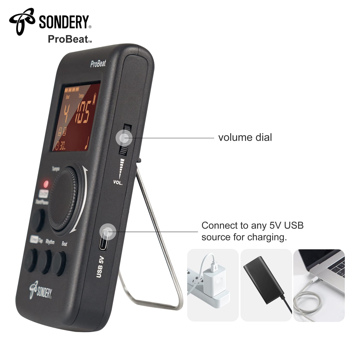 Sondery Digital Metronome Rechargeable English Vocal Counting with Timer Function for Piano Guitar Drum and All Instruments