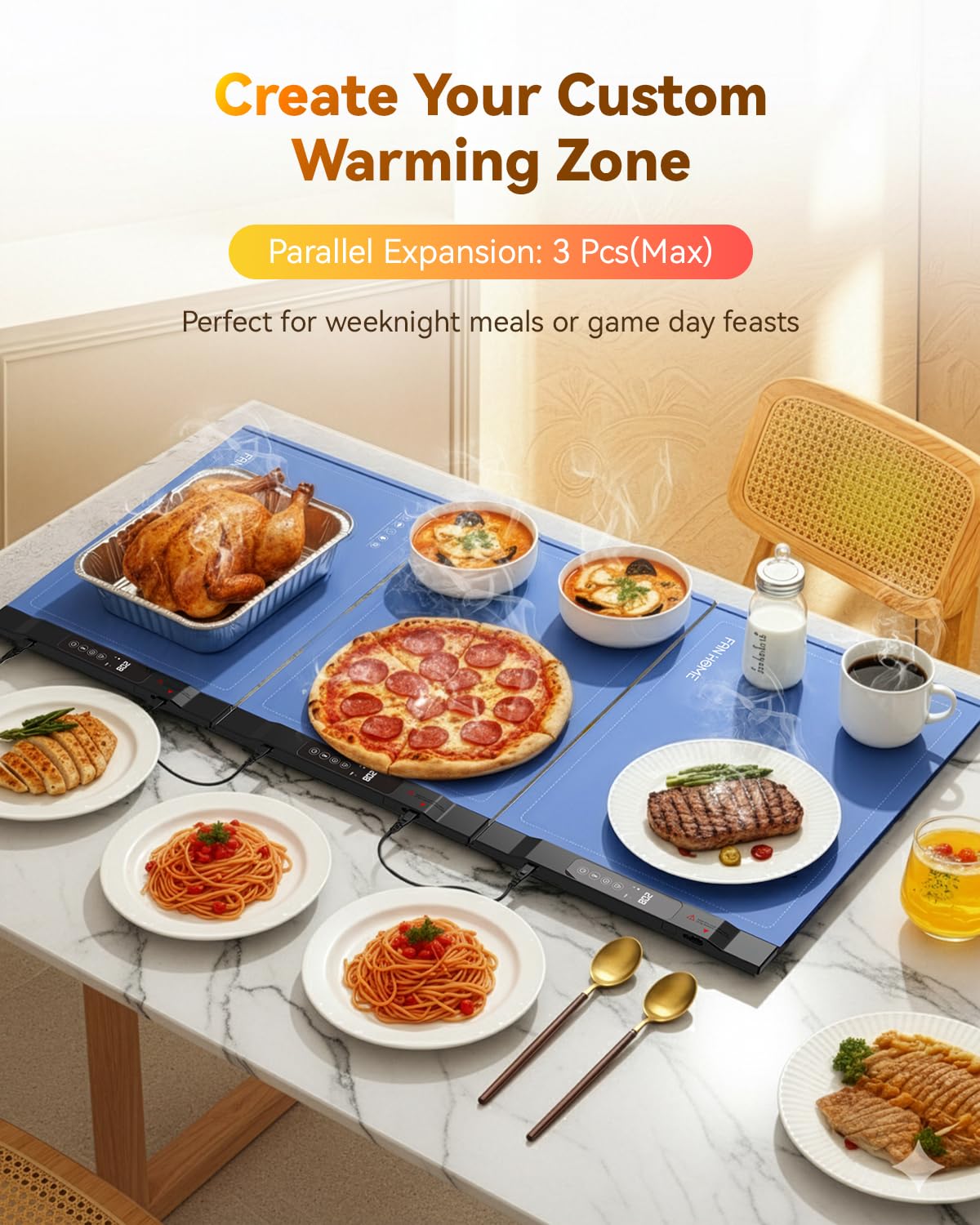 Warming Mat for Food, 2 Pack Electric Warming Trays for Parties Buffet, 7 Temperature Settings and 6 Hours Timer, Fast Heating, Portable Food Warmers for Gatherings, Family Countertop,Thanksgiving