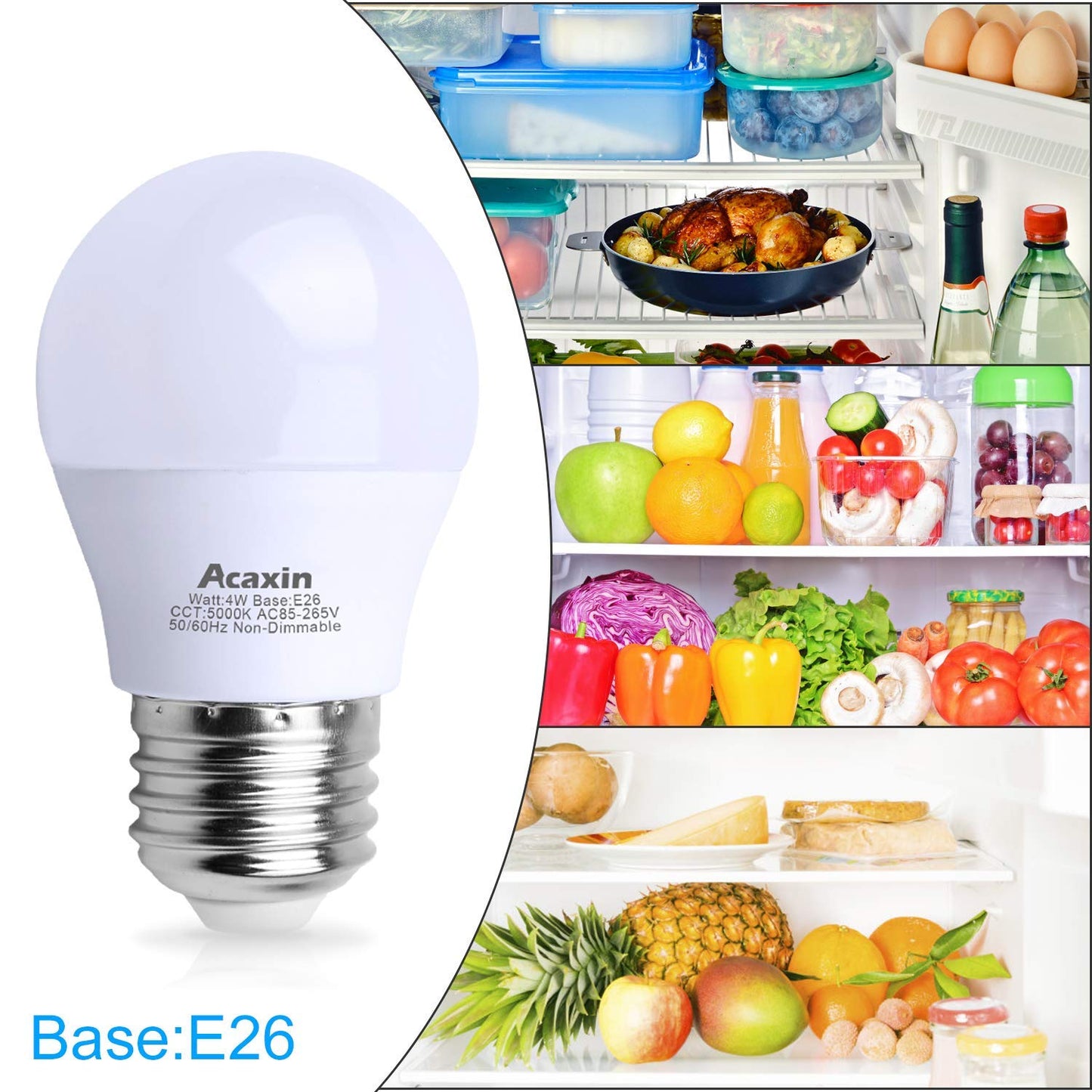 Acaxin LED Refrigerator Light Bulb 4W 40Watt Equivalent, Waterproof Fridge Bulbs Replacement for Frigidaire, Freezer Bulb IP54, 120V E26 Daylight White 5000K 400 Lumen, A15 Appliance Bulb