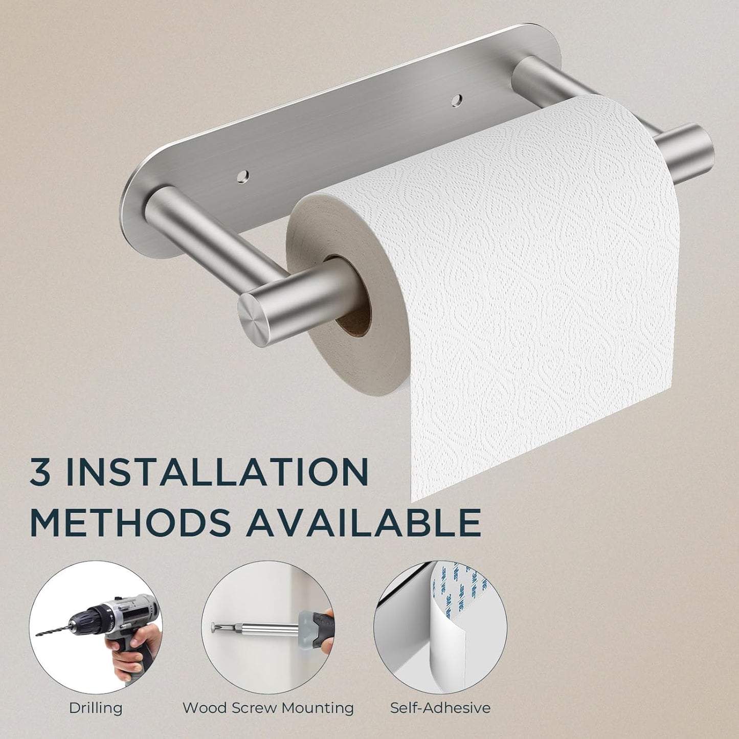 FORIOUS Toilet Paper Holder, Adhesive or Screw Wall Mount Pivoting Tissue Roll Holder for Bathroom, Stainless Steel Rustproof Self Adhesive Toilet Paper Roll Holder no Drilling, Brushed Nickel
