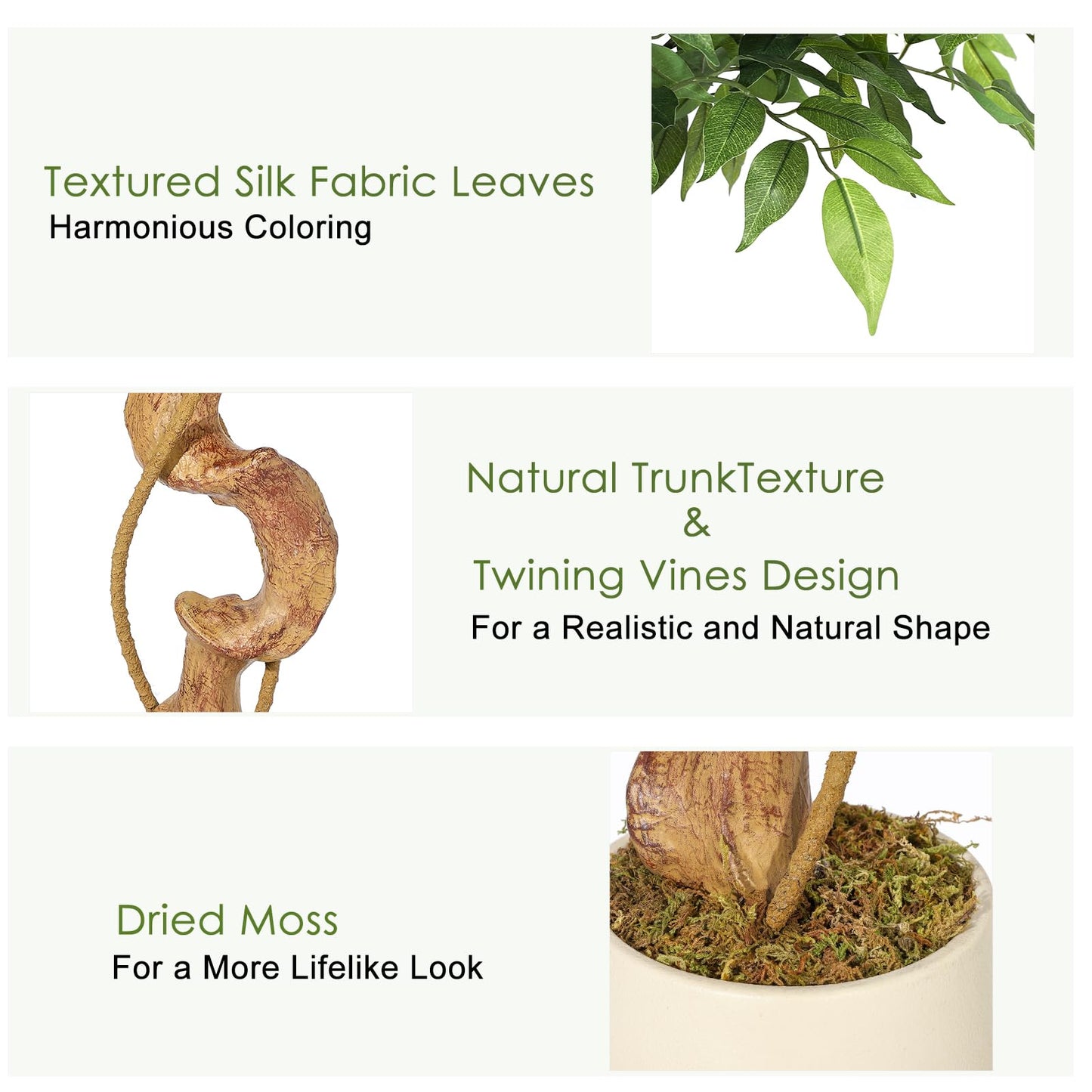GarveeHome Ficus Artificial Tree with Curved Trunk，5 Feet Faux Plant Fake Silk Trees with White Pot, Fake Ficus Tree for Home Decor, Artificial Plants Indoor for Office Living Room