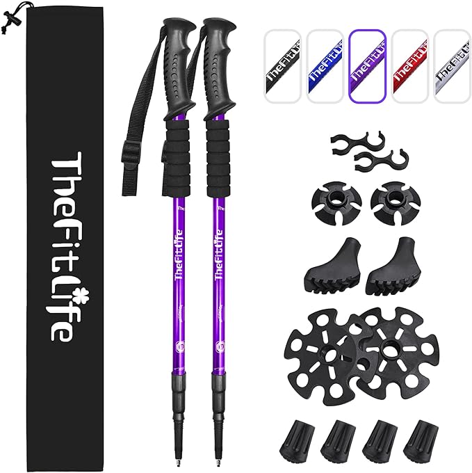 TheFitLife Nordic Walking Trekking Poles - 2 Sticks with Anti-Shock and Quick Lock System, Telescopic, Collapsible, Ultral...