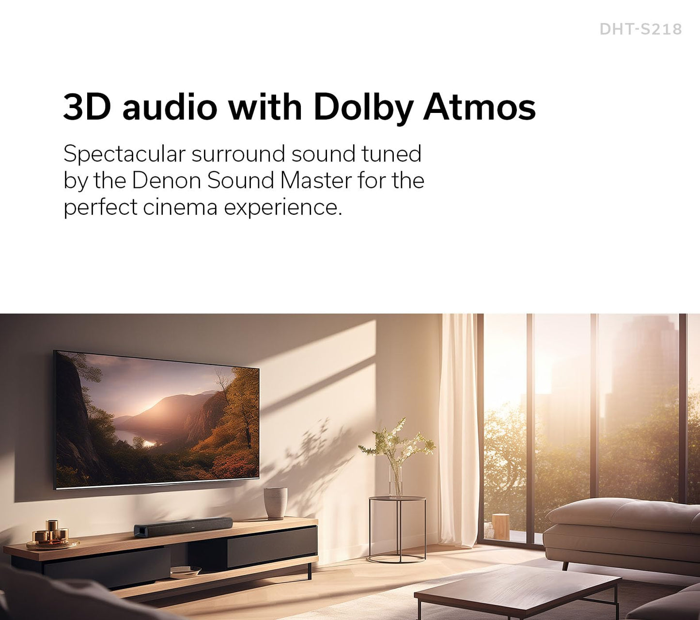 Denon DHT-S218 Sound Bar for Smart TV (Black), 2.1-Channel, 3D Audio with Dolby Atmos, 2 Built-in Subwoofers, Dual Midrange & Tweeters, 4K HDMI eARC, Dialog Enhancer, Multi-Pairing & Multi-Point.
