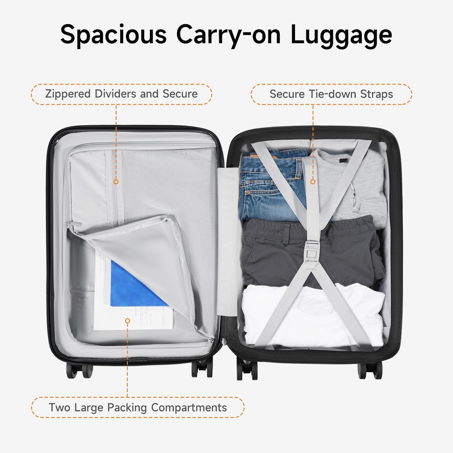 Expandable Travel Carry On Luggage with Smart Front Laptop Pocket, USB-A/C Charging Port & TSA Lock – 20 Inch Spinner Suitcase with Multi-Organizer Front Compartment & Luggage Tag (Airline Approved)